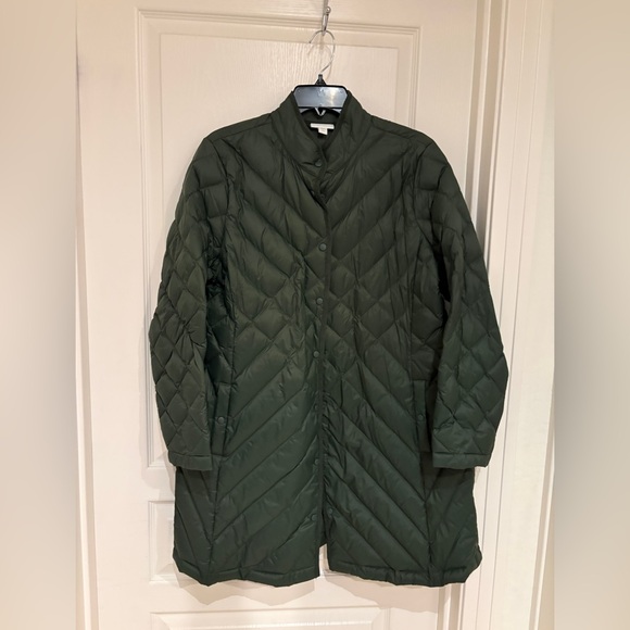 J. Jill Jackets & Blazers - J‎ Jill Quilted Down Coat Women Large Green Puffer Field Jacket Long Barn Fall